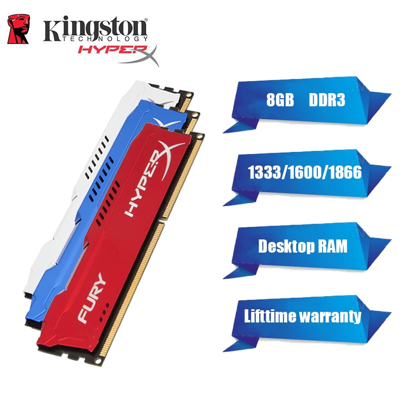 kingston 8GB DDR3/3L 1600MHz 1866Mhz PC3-12800/14900 หน่วยความจำเดสก์ท็อป Kingston HyperX 240Pin 1.35V 1.5V DDR1 DDR2 DDR3 หน่วยความจำเดสก์ท็อป PC ram Heat Sink Cooler