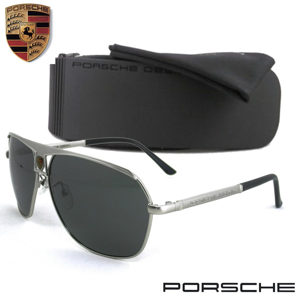 Polarized แว่นกันแดด แฟชั่น รุ่น PORSCHE UV 8850 C-5 สีเงินเลนส์ดำ เลนส์โพลาไรซ์ ขาข้อต่อ สแตนเลส สต