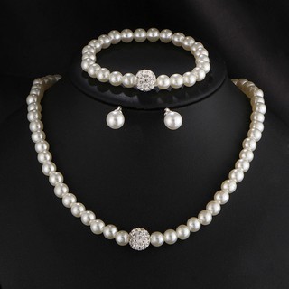 เครื่องประดับสร้อยคอสร้อยข้อมือต่างหูมุก Rhinestone Faux