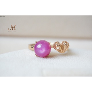 Meena Gems/ แหวนพลอยทับทิมแท้สีชมพูสวยหวาน ตัวเรือนเงินแท้ ชุบพิงค์โกวล จัดส่งฟรีพร้อมกล่อง พลอยแท้เสริมดวง