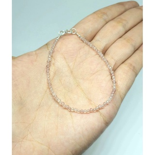 สร้อยข้อมือ กำไลข้อมือ หินโรสควอตซ์ เจียกลม เงินแท้ หินแท้ธรรมชาติ Natural Rose Quartz Sterling Silver Bracelet