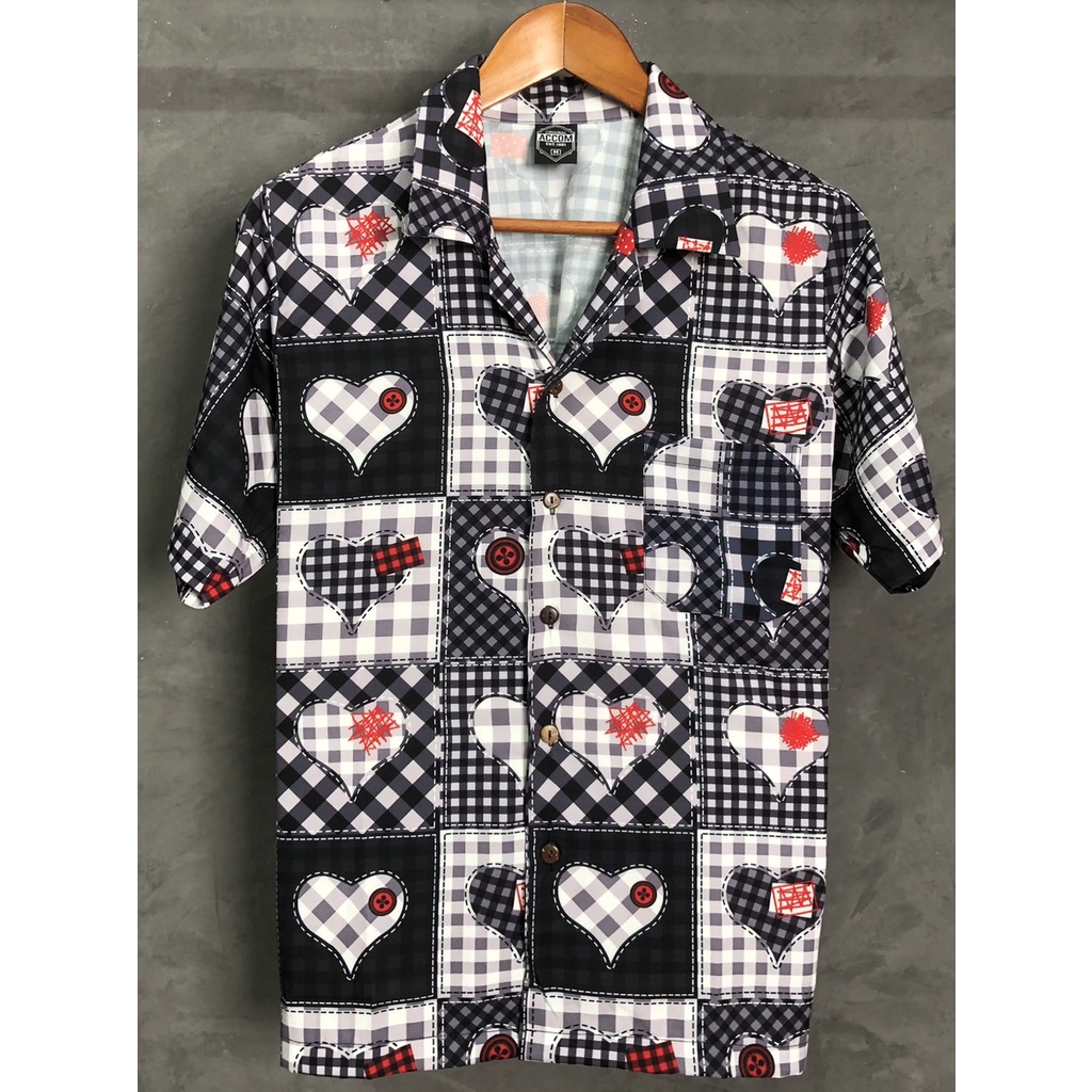 เสื้อฮาวายลายหัวใจ ผ้าไหมอิตาลี
