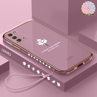 Samsung S10 S10 Plus Note10 Note10 Pro ชุบ เคสนิ่ม ลายใบเมเปิ้ล เคสโทรศัพท์มือถือ เคสพร้อมสายคล้อง