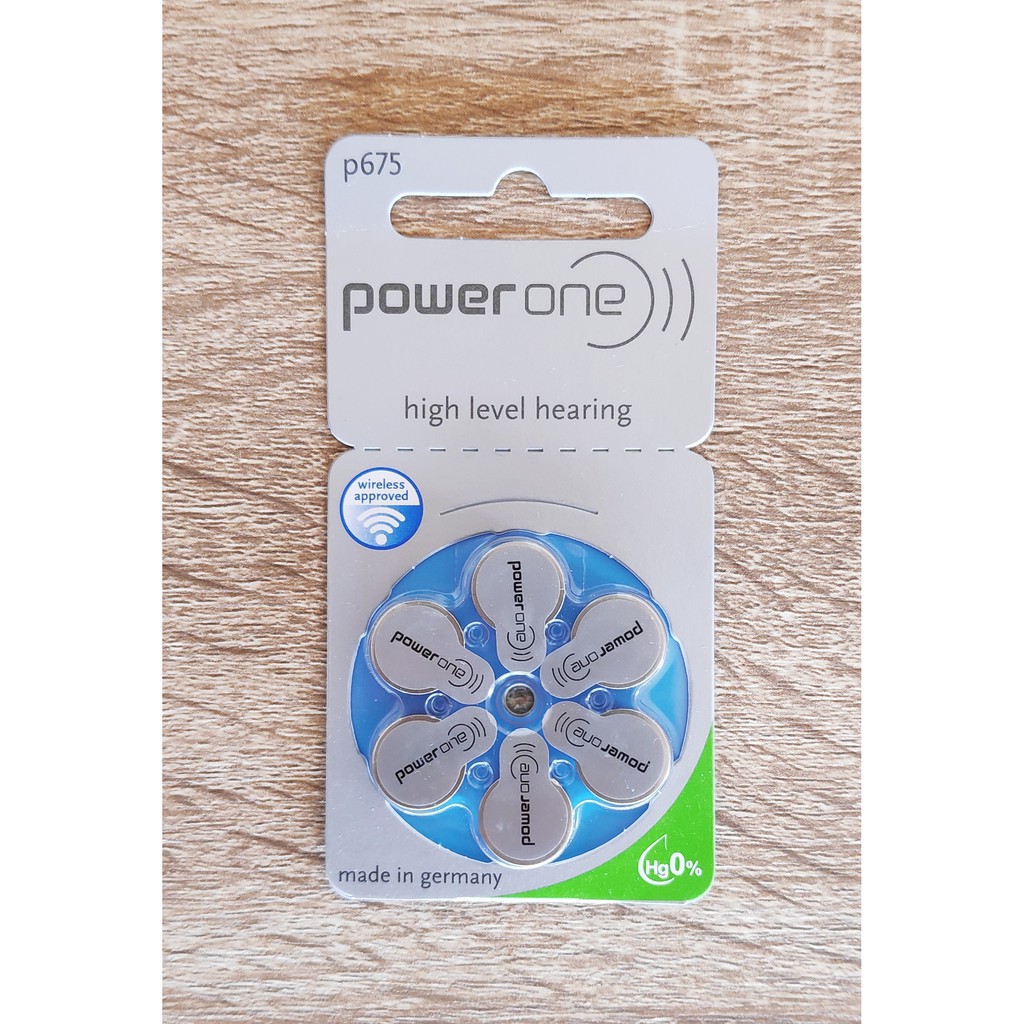 ilu✐ถ่านเครื่องช่วยฟัง Powerone ถ่านเบอร์675 P675 ZA675 หรือ PR44 สีน้ำเงิน ของแท้ แพ็ค 6 ก้อน