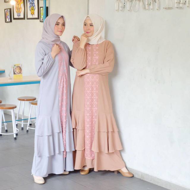 Gamis Brukat กระเบื้องเชิญธรรมดา Syari Busui Ruffle Friendly Flyn Elegance Dress