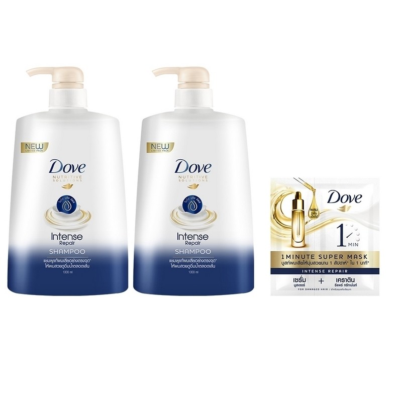 [FREE 1 MIN Super Mask] Dove Intense Repair Dark Blue Shampoo 1000 ML (x2) UNILEVER