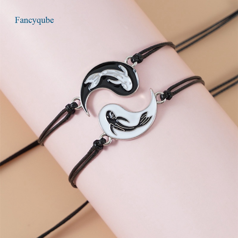 Fancyqube 2Pcs/Set Matching Yin Yang Adjustable Cord Bracelet For Friendship Relationship Boyfriend 