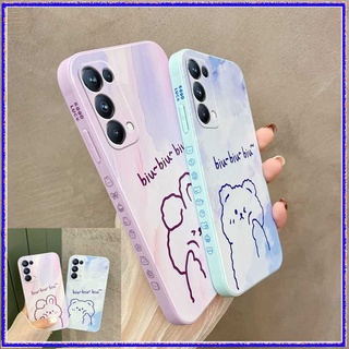 cute Rabbit bear for กรณี oppo RENO6 reno6 pro กรณี oppo reno5 reno5pro reno4 reno4se reno3 reno กรณี oppo  R9 R9S R11 R11S case phone cover soft Colorful Oil Painting เคสโทรศัพท์มือถือขอบตรง