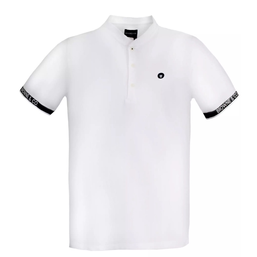 BROWNE & CO. เสื้อโปโล คอตตอน สีขาว แต่งทอขาวดำปลายแขน รุ่น LPT010-1-WH