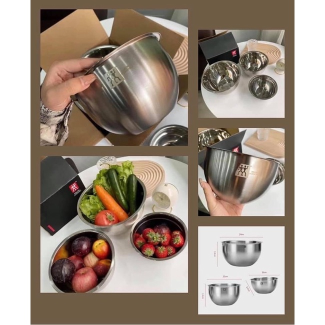 Stainless Bowl Zwilling [คนคู่] เซตชามสแตนเลส 304 อย่างดี 3 ใบ เซต