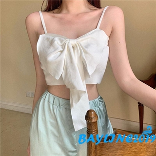 BAY-Women’s Fashion Solid Color Camisole Summer Sexy V-neck Bowknot Exposed Navel Suspender Tops