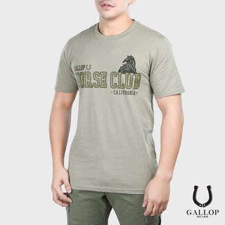 เสื้อยืดสีขาวGALLOP : เสื้อยืดคอกลมพิมพ์ลาย BASIC -T-SHIRT (Round-necked) / GTP9017 สีเขียวอมเทา