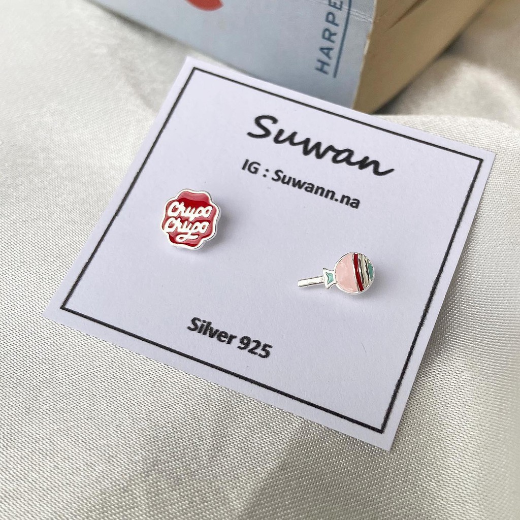 โค้ด Q2S3K ลด60.- [ราคาต่อคู่] Suwann.na ต่างหู ต่างหูเงินแท้ ต่างหูอมยิ้ม