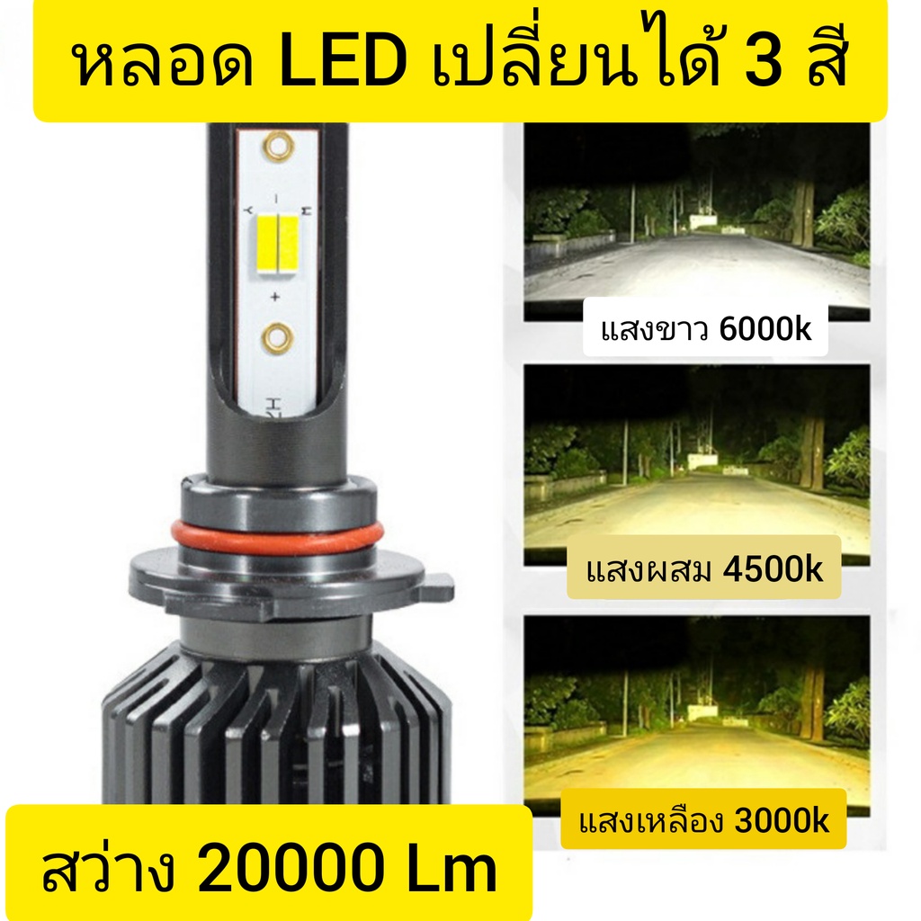 2หลอดไฟหน้ารถยนต์LEDเปลี่ยนสีได้3สีมีหลายขั้วให้เลือกประกัน6เดือนมีพัดลมสว่าง20000ลูเมนใช้ได้ทุกถนน