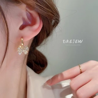 DREJEW ต่างหูแฟชั่น ทอง 18K ประดับโบว์ เพทาย กันแพ้ ระดับไฮเอนด์