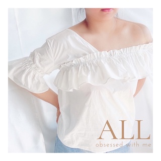 Open shoulder ruffle เสื้อผ้าสาวอวบ L-3XL