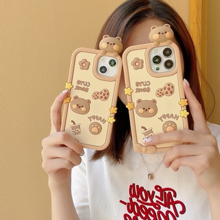 เคสซิลิโคนนิ่ม ลายหมีบราวน์ 3D สําหรับ Iphone 15 pro max 15 pro 14 14 plus 14 pro max 13 pro max 12 pro max 11 pro max