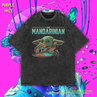 ผ้าฝ้ายคอกลมเสื้อยืด ขนาดใหญ่ พิมพ์ลาย Haze The Mandarinian สีม่วง | หินล้างทําความสะอาด | เสื้อเชิ้ต ลาย Star Wars | เส