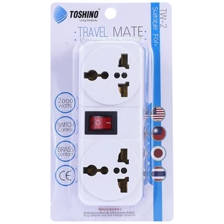 ‼️ ถูกที่สุด ส่งทุกวัน ปลั๊กแปลงขา ยี่ห้อ Toshino รุ่น TW-2 ขนาด 2 ช่อง 1 สวิทซ์ รองรับไฟ 2000 วัตต์ เต้ารับนานาชาติ