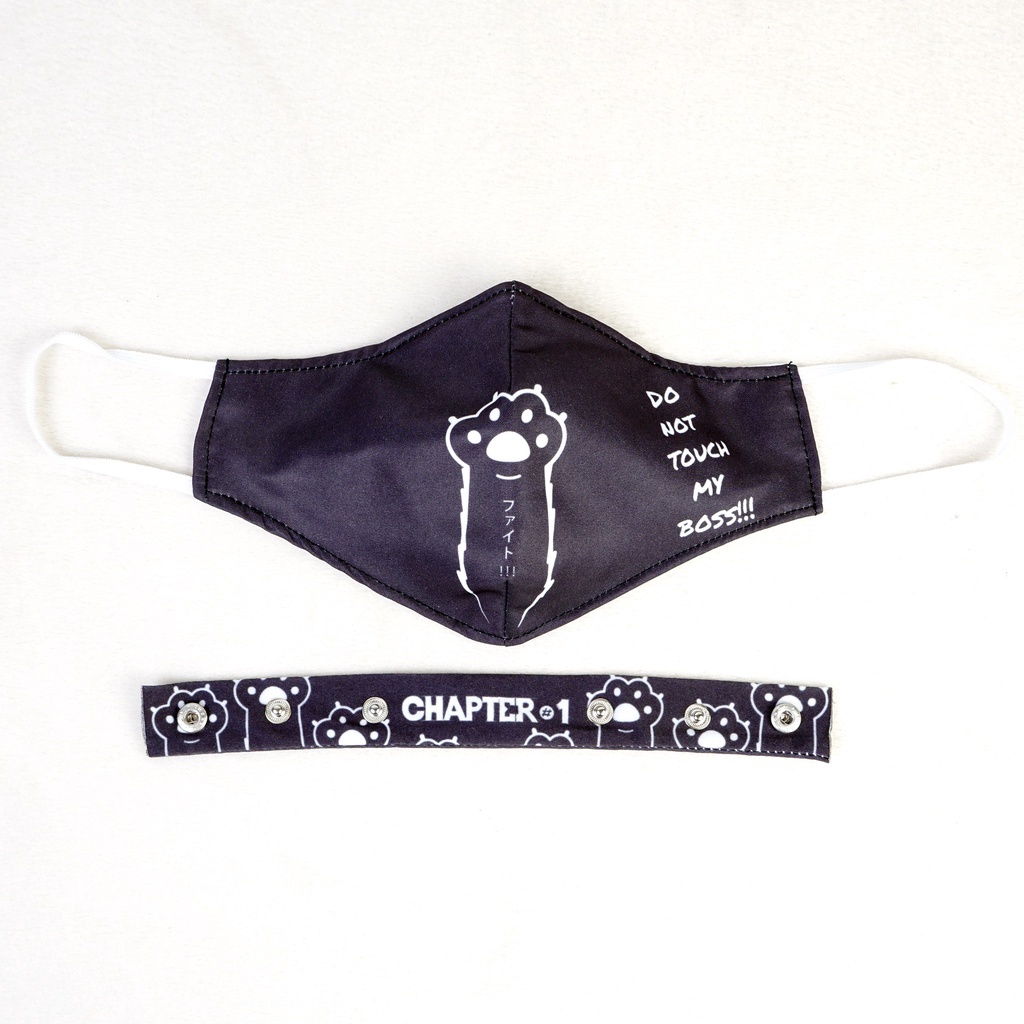 หน้ากาก ลายตึนแมวดำ 3D ป้องกัน ฝุ่นละออง พร้อมสายรัด คล้องคอ / Black Foot Cat Microfiber Muslin Anti