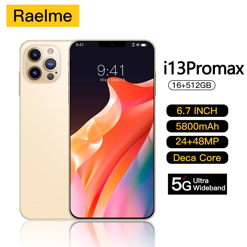โทรศัพท์มือถือ Raelme i13 pro max สมาร์ทโฟน 6.7 นิ้วมือถือจอใหญ่ 16GB+512GB โทรศัพท์ถูกๆ เมณูภาษาไทย Android10 โทรศัพท