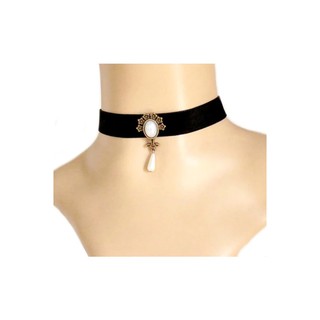 TANITTgems Vintage White Pearls Black Velvet short Necklace#1184