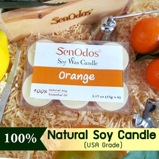 SenOdos เทียนหอม อโรม่า ทีไลท์ เทียนไขถั่วเหลือง Tealight Set Orange ขนาดพกพา ขนาดทดลอง 15 g. (6 ชิ้น)