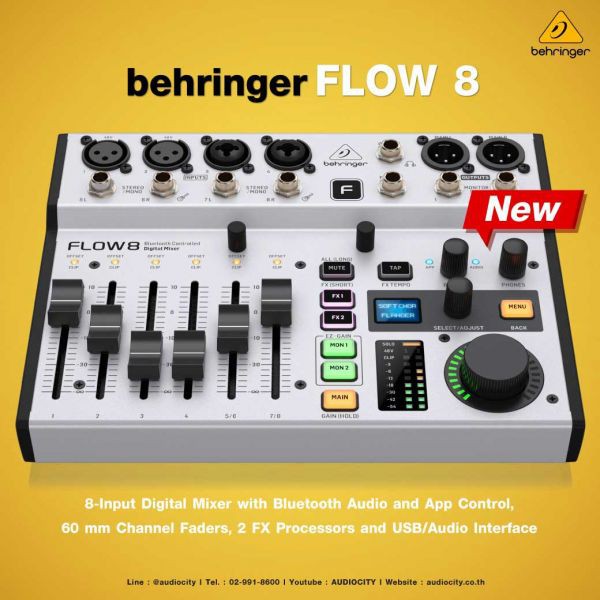 Behringer FLOW 8 ดิจิตอลมิกเซอร์ 8-Input Digital Mixer with Bluetooth Audio and App Control, FX, USB