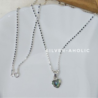 Silver-Aholic สร้อยคอเงินแท้พร้อมจี้รูปหัวใจAbalone สีเหลือบเขียว