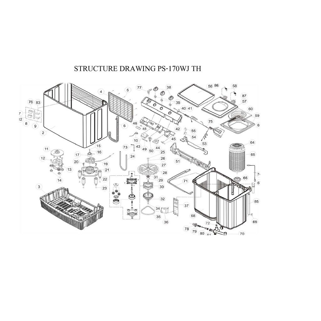 PS-170WJ อะไหล่ เครื่องซักผ้า Hitachi รุ่น PS-170WJ ชิ้นส่วน งานช่าง งานซ่อม อุปกรณ์ ศูนย์บริการ อะไ