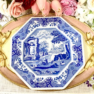 🌸 ส่งฟรี Spode Blue Italian Octagonal Platter จาน จานแปดเหลี่ยม ขนาด 9.5 นิ้ว