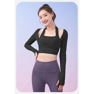 ใหม่✨พร้อมส่ง❄️(YOGA-627) เสื้อออกกำลังกายผู้หญิง เสื้อครอปโยคะแขนยาว เสื้อบราแขนยาว แบบ 2 ชั้น