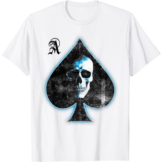 ผ้าฝ้ายคอกลมเสื้อยืดผู้ใหญ่ ลายโครงกระดูกกะโหลก Ace of Spades Pokerfrom S-4XL