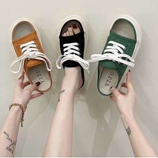 jh-shop  รองเท้าผ้าใบแตะเปิดเท้า รองเท้าแตะแฟชั่น เกาหลีรุ่นใหม่ พื้นหนา3CM YiZu002