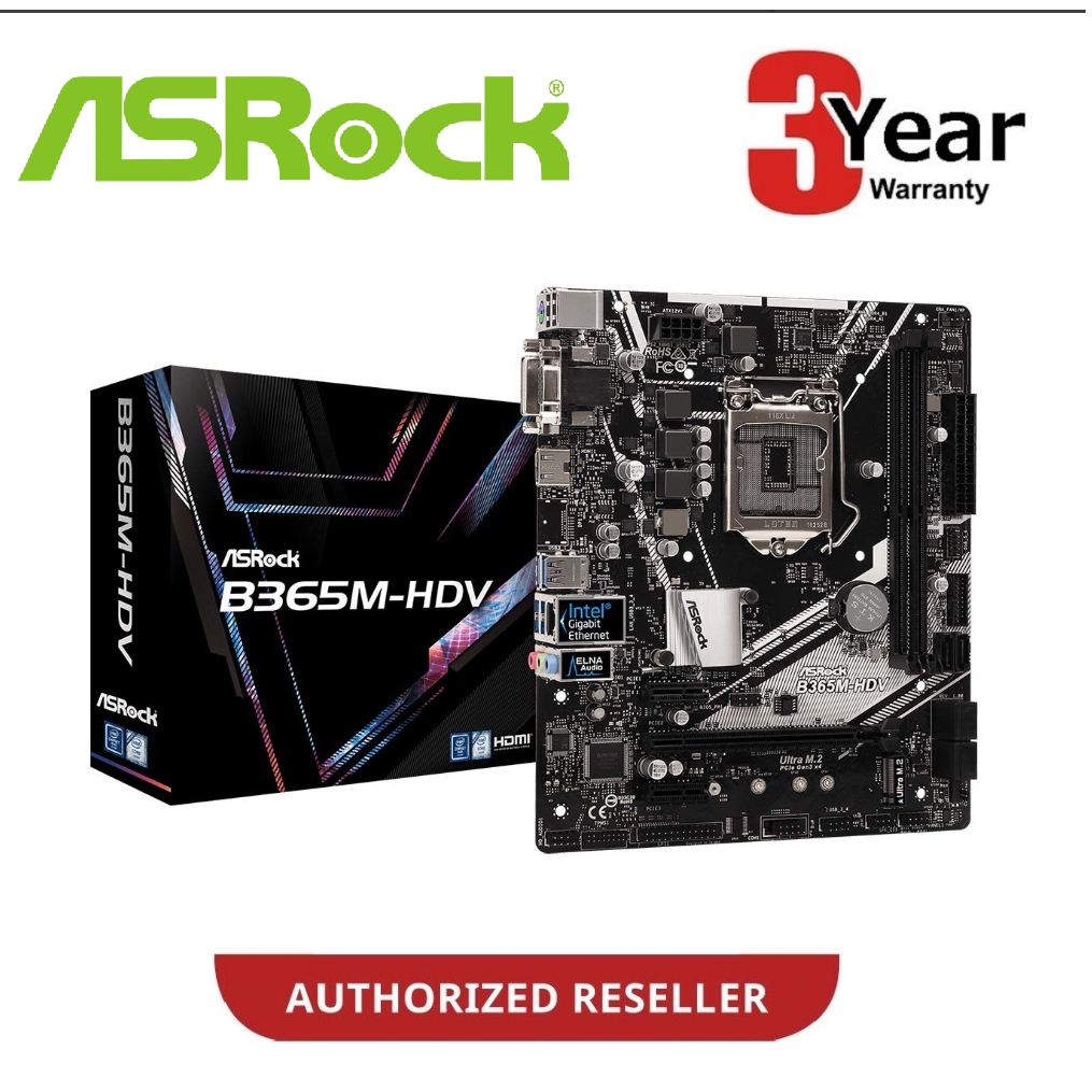 Asrock B365M-HDV DDR4 Intel LGA1151 เมนบอร์ด Micro ATX (รองรับโปรเซสเซอร์ 8th & 9th Gen Intel)