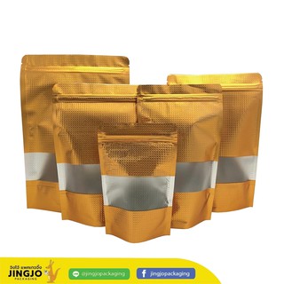 ถุงฟอยด์สีทองลายนูน หน้าต่างใส ตั้งได้ [50 ใบ] - Jingjo Packaging Ziplock Bags