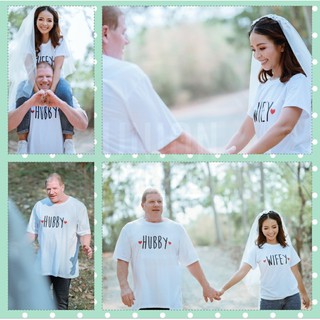 +Prewedding+เสื้อคู่รัก*สีขาว*Hubby &amp; Wifey*พร้อมส่ง*C129 ตัวละ