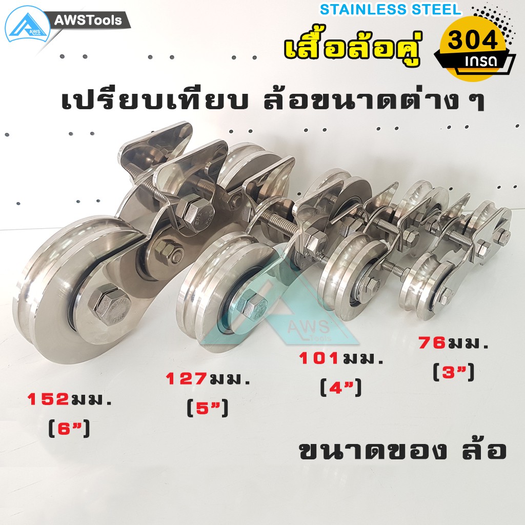 ชุดล้อประตู ชุดล้อคู่ เสื้อล้อคู่ 3 นิ้ว ร่อง ฉาก (เสื้อล้อ + ล้อ 2 ชิ้น) ผลิตจาก สแตนเลส เกรด 304 สำหรับ ประตูบานเลื่อน - รูปที่ 7