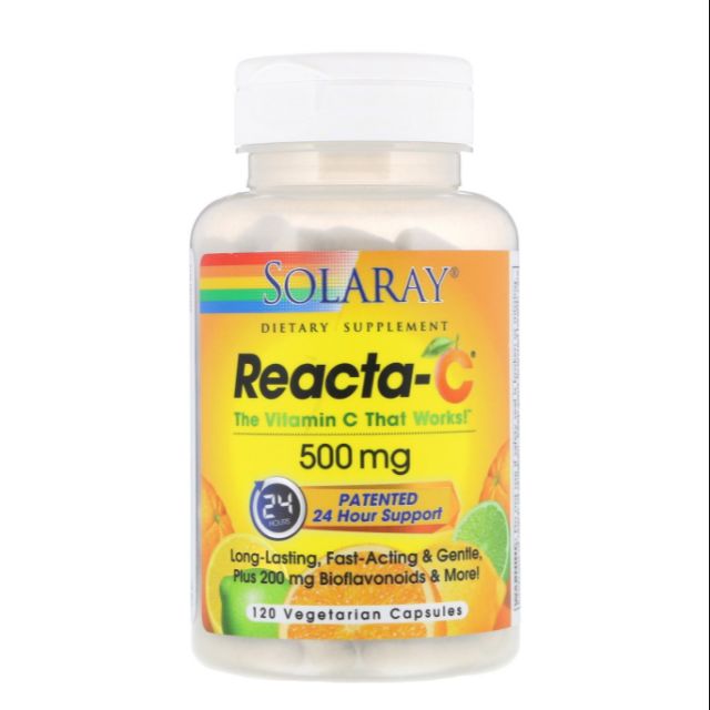 ขายขาดทุน วิตามินซี ยี่ห้อ Solaray, Reacta-C, 500 mg, 120 Vegetarian Capsules