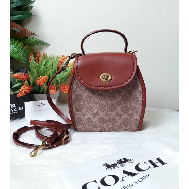 COACH TURNLOCK CURVED TOP HANDLE CROSSBODY IN SIGNATURE CANVAS (COACH