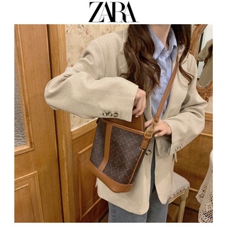 Zara Niche กระเป๋าสะพายไหล่ ทรงบักเก็ต ความจุขนาดใหญ่ สไตล์เรโทร สําหรับแม่ และเด็ก 2022