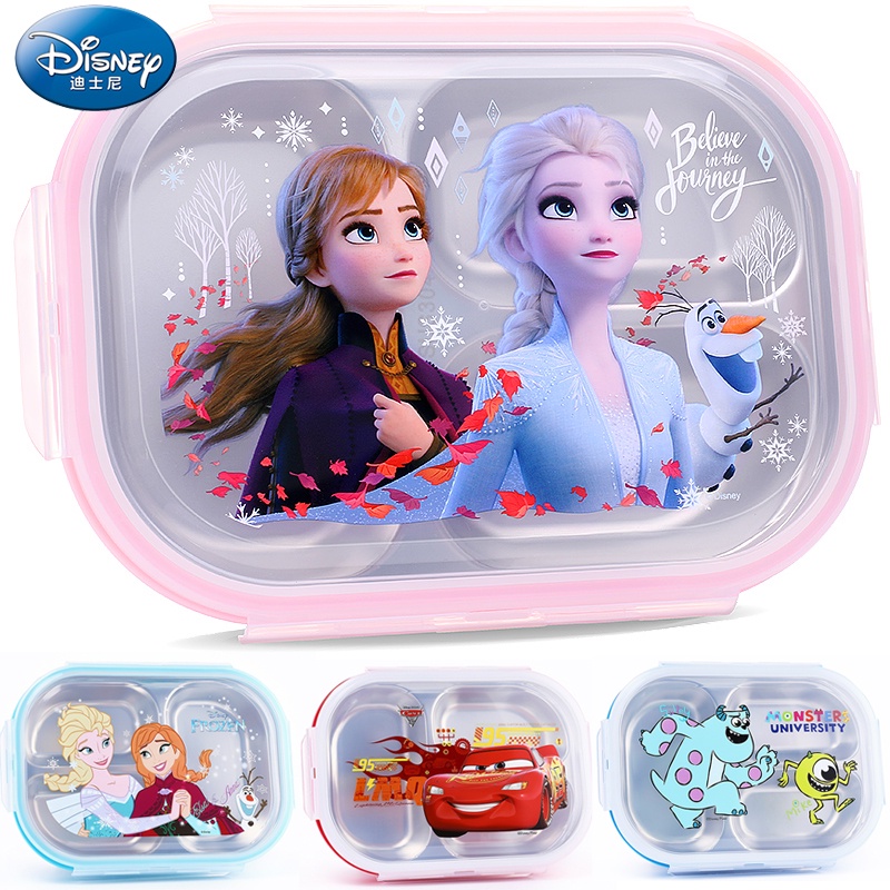 กล่องข้าวสแตนเลส / ถาดอาหารมีฝาปิด ลายการ์ตูน ดิสนีย์ Cars Frozen Mickey