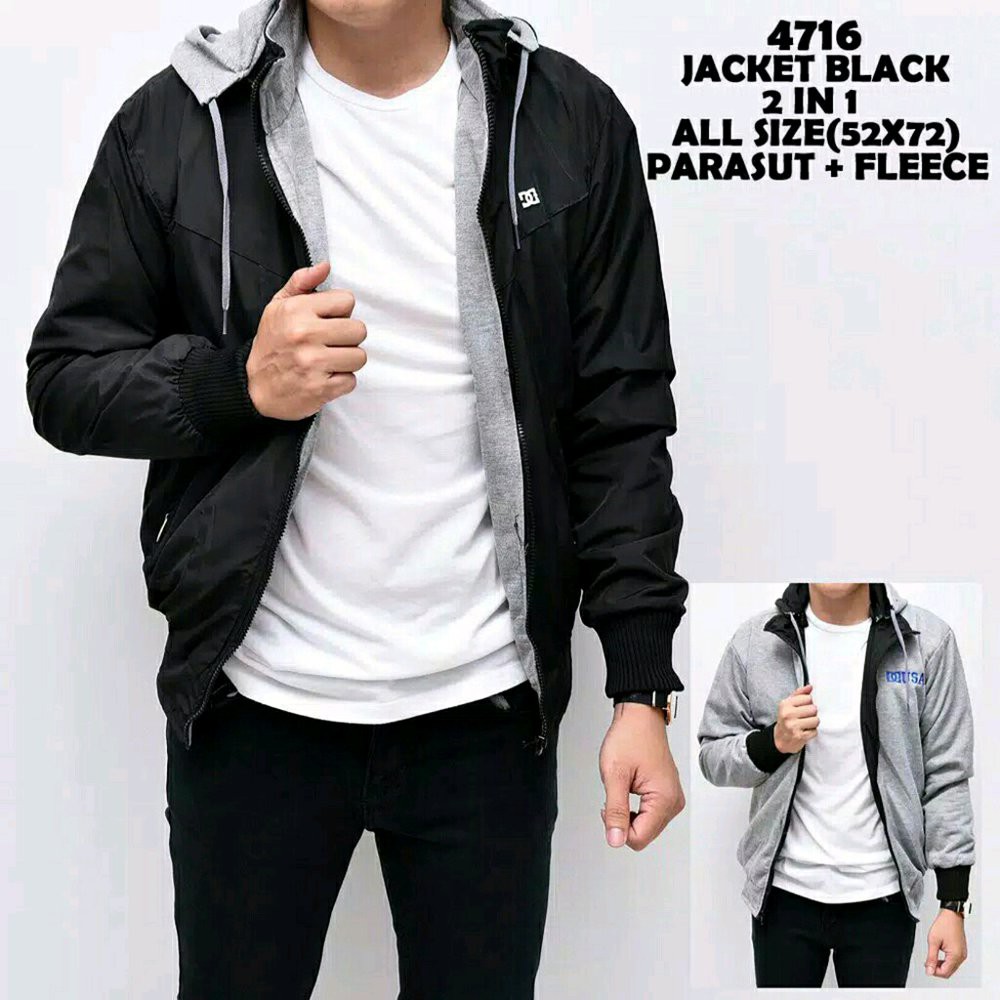 Hitam Azkar Reversible Jacket สีดํา - สีเทา/เสื้อ 2 in 1