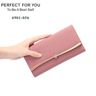 6901-056 กระเป๋าสตางค์ผู้หญิงใบยาว Perfect For Youพร้อมส่ง กระเป๋าซิปรอบ แฟชั้นแบบบาง