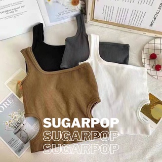 🍨🍭SugarPop🍬🍧 เสื้อครอป บราสายเดี่ยว มีฟองน้ำในตัว ผ้าร่อง (Ref #154)