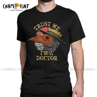 เสื้อยืด พิมพ์ลาย Plague Doctor Trust Me IM A Doctor สีดํา สไตล์สตรีท สําหรับผู้ชาย