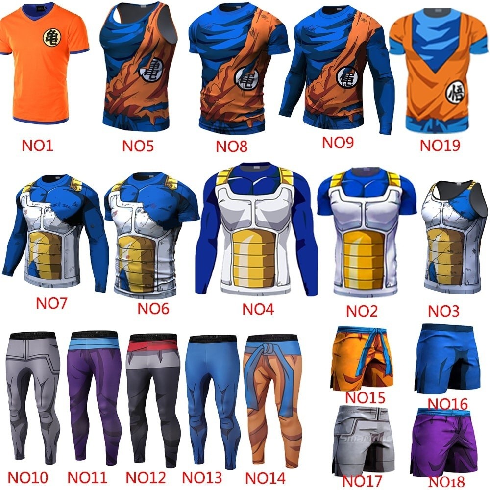 ผู้ชาย DragonBall Z 现货龙珠空 Dbz Goku เสื้ออะนิเมะสบายๆแขนสั้นเสื้อยืดแน่นแห้งเร็วยิมเพาะกายเสื้อกล้ามผ