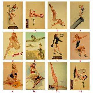 Classic Vintage poster Sexy Up Girl Retro Poster Kraft wallpaper Wall Sticker Military Bar Cafe Home Decor Painting