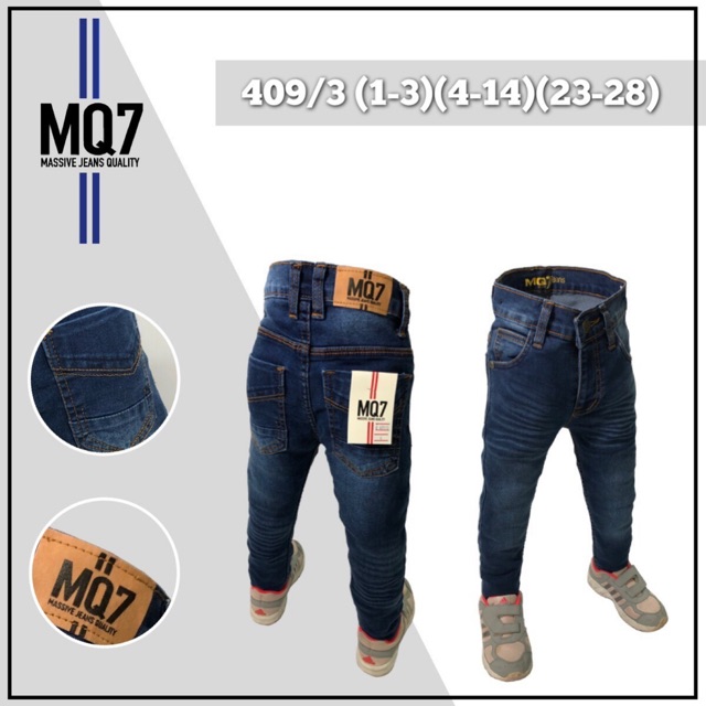 ยีนส์ยืด กางเกงยีนส์เด็ก ทรง skinny fit สี ยีนส์ ป้าย MQ7 รุ่น 409/3