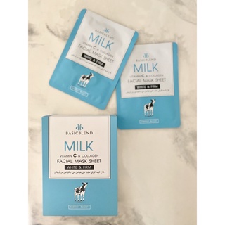 MILK VITAMIN C &amp; COLLAGEN FACIAL MASK SHEET เบสิค เบลน มิลค์ วิตามิน ซี แอนด์ คอลลาเจน เฟเชี่ยล มาส์ก ชีท